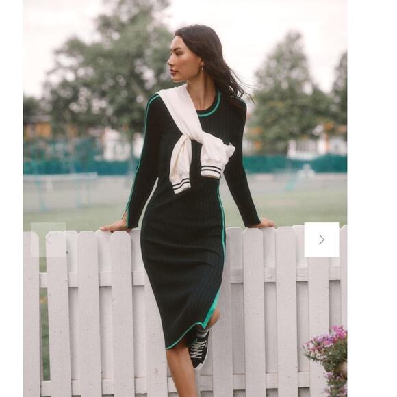 DAILY PRACTICE ANTHROPOLOGY Long-Sleeve Black Green Sporty Sweater Dress NWT XL - Picture 3 of 11